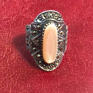 Vintage Marcasite and Mother of Pearl Ring Size 5 925